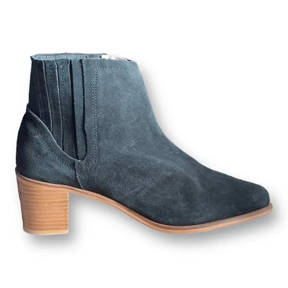 Matt‎ Bernson Black Suede Ankle Boots Stacked Heel Leather Bootie Classic 8.5